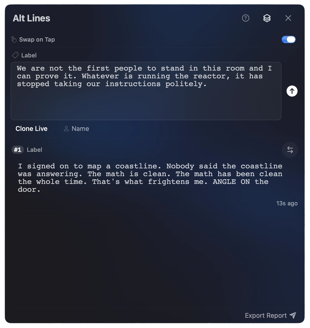 The Alt Lines panel in Screencore.
